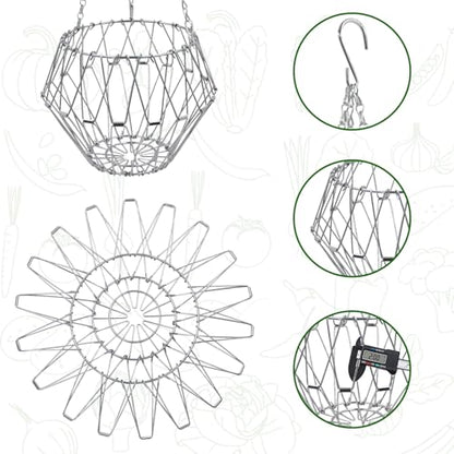 Hanging Chicken Feeder, Metal Chicken Treat Dispenser with Chain and Stand Pole, Chicken Enrichment Toys, Chicken Coop Accessories for Hens, Turkeys, Ducks, Geese, and Other Poultry