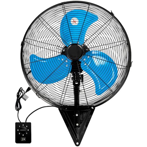 20" Wall Mount Fan, Powerful Airflow High Velocity Oscillating Wall Fans | Max 7100CFM Heavy Duty Industrial Wall Mounted Fan, 3-Speeds for Garage, Factory, Patio, Indoor, Shop & Commercial Use - color: 20" Blue