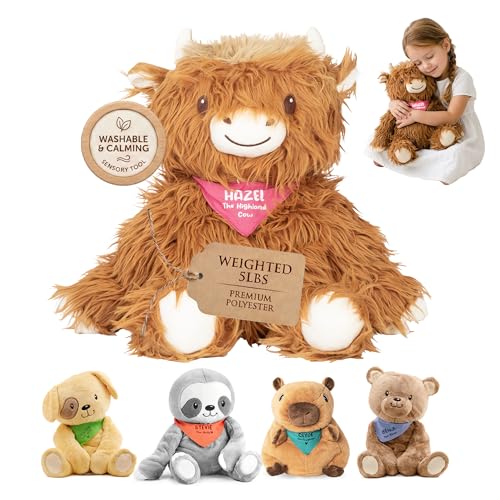 Lilly's Love Weighted Stuffed Animals for Adults & Kids — 5lb Highland Cow Plush for Anxiety, ADHD & Sensory | Machine Washable Weighted Stuffed Animal w/Removable Insert | Hazel The Highland Cow - color: Highland Cow