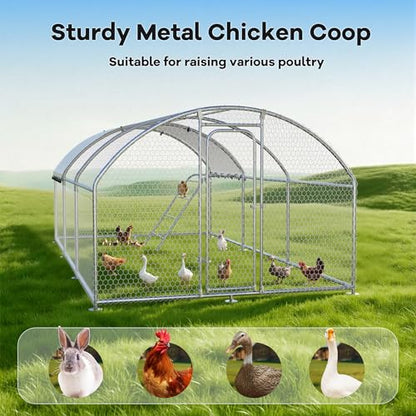 Large Metal Chicken Coop Walk-in Poultry Cage with Waterproof Roosting Perch and UV-Resistant Cover, Outdoor Chicken Run Poultry Hen House for Backyard Farm Use, Dome Roof (10’ W x 19.7’ L x 6.4’ H) - size: 20x10Ft-Dome