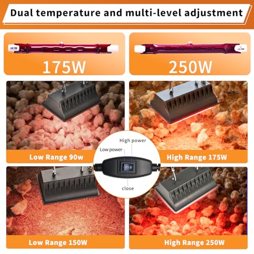 250W Chicken Coop Heat Lamp with Guard, Adjustable Temperature Brooder Heater, 175W/250W Infrared Heating Lamp for Chicks, Ducklings, Poultry, Livestock & Small Pets - size: 1 Pack