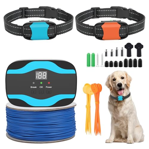 RUXAN Electric Fence for Dogs,Wireless Fence for Two Dogs,Underground Dog Fence System,Waterproof Electric Dog Fence and Two Dog Collars,Basic In-Ground Pet Fence Containment Kit Fence for Dogs - color: OR/BL3