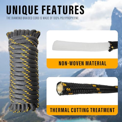 Diamond Braided Polypropylene Rope Nylon Rope Mix Thick Heavy Duty Ropes 1/2 inch 100ft High Strength Perfect for Clothesrope Camping Hiking and Other Outdoor Activities Black 100ft - size: 1/2'' 100ft Black