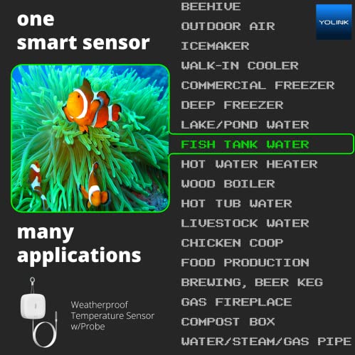 YoLink Weatherproof Fluid, Air, Surface Extreme High/Low Temperature Sensor with Probe, 1/4 Mile Long Range, YoLink Hub Required - size: 2-Year Battery