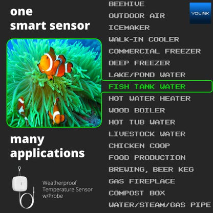 YoLink Weatherproof Fluid, Air, Surface Extreme High/Low Temperature Sensor with Probe, 1/4 Mile Long Range, YoLink Hub Required - size: 2-Year Battery