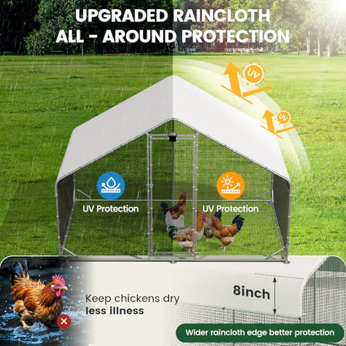 Large Metal Walk-in Chicken Coop with Run & Hardware Cloth, Predator-Proof Outdoor Poultry Cage with Solar Light, Waterproof & UV-Resistant Cover for Backyard Farm - size: 118.0"L x 78.0"W x 78.0"H