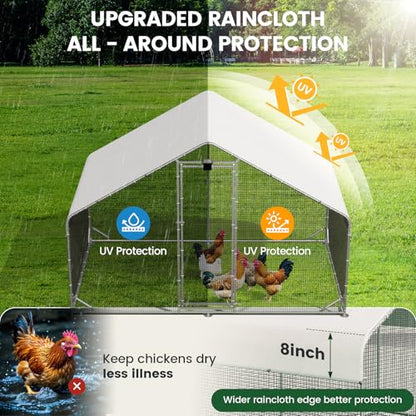 Large Metal Walk-in Chicken Coop with Run & Hardware Cloth, Predator-Proof Outdoor Poultry Cage with Solar Light, Waterproof & UV-Resistant Cover for Backyard Farm - size: 118.0"L x 78.0"W x 78.0"H