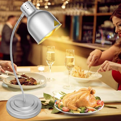 Food Heat Lamp, Commercial Food Warmer Lamp Includes 250W Infrared Bulb, 110V Stainless Steel Heat Lamps for Food Warming in Restaurant, Buffet, Catering, Home (Silver, 2 Bulbs)