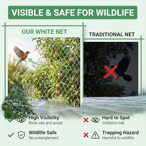 GWHOLE 9.8 x26 Ft Garden Netting with 1'' Square Mesh with Cable Tie for Fruit, Vegetable, Plant Trees Protection, White - size: 9.8x26 ft, 1x1 inch mesh (White, with Cable Ties)