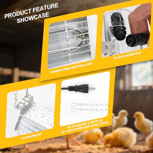 600W Chicken Coop Heater, Carbon FiberChicken Heater for Coop with Adjustable Heating Settings & Hanging Height (600W) - color: 600W
