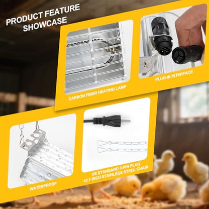 600W Chicken Coop Heater, Carbon FiberChicken Heater for Coop with Adjustable Heating Settings & Hanging Height (600W) - color: 600W