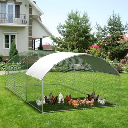 Large Metal Chicken Coop, Metal Chicken Run with Waterproof and Anti-Ultraviolet Cover for Outside, 9.8 x 19.7 x 6.5 Ft Walk-in Poultry Cage, Outdoor Chicken Pen for Backyard and Farm - size: 9.8 x 19.7 x 6.6 ft
