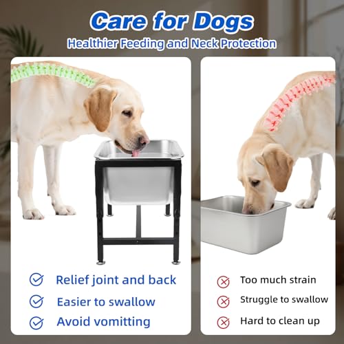YUEPET 3 Gallon Elevated Dog Water Bowl for Large Extra Large Dogs Stainless Steel Dog Bowl with 4 Heights Adjustable Metal Anti-Slip Stand Pet Food Bowl for Joint Pressure Relief Indoor Outdoor Use - size: 3 Gallon