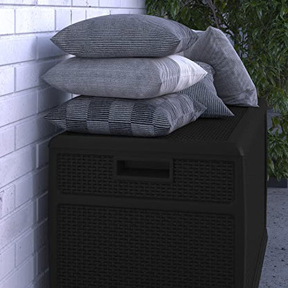 Merrick Lane Outdoor Storage Container - 120 Gallon Capacity - Black Weather Resistant Plastic - UV Treated to Prevent Fading - Chest Design with Hinged Lid