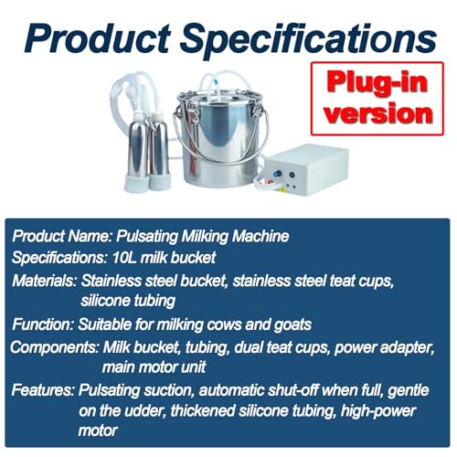 Upgrade 2-in-1 Goats and Cows Milking Machine, Food-Grade Stainless Steel Bucket with 4 Teat Cups, Cordless Pulsation Vaccum Electric Milke Machines, for Small Farms