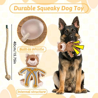 MAXBECK Dog Companion for Heavy Chewers- Indestructible Robust Bear Dog Toy, Resistant Squeaky Dog Toys for Heavy Chewers, Unbreakable Stuffed Plush Dog Toys for Aggressive Chewers (F-Oak+Purple) - color: F-Oak+Purple
