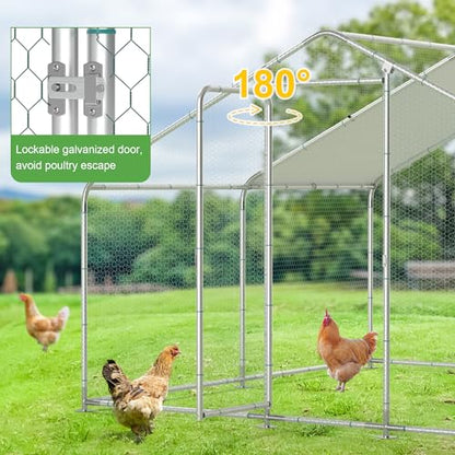 Large Metal Chicken Run, Chicken Coop with Lockable Door Spire Shape Walk-in Chicken Hen House with Waterproof & Anti-UV Cover for Duck Rabbit Habitat Cage Outdoor Poultry Cage for Yard Farm - size: 118.1"L x 78.7"W x 78.7"H