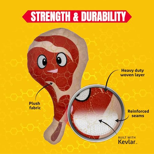 Bite Force - Durable & Strong Dog Toy Ribby with Squeaker, Kevlar-Reinforced Seams for Aggressive chewers- Red. - color: Regular - Rib eye