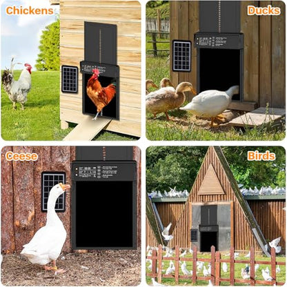 Automatic Chicken Coop Door,Solar Chicken Coop Door with Remote Control, LCD Display Automatic Chicken Door Function with Timer, Light Sensor, Anti-Pinch,Made of Aluminum Alloy and ABS