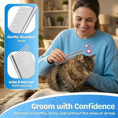 Flexzion Grooming Comb for Dogs – Stainless Steel Professional Cat Comb and Animal Tool for Removing Tangles and Knots on Medium Pets with Smooth Needle Teeth – 45mm, 1 Large