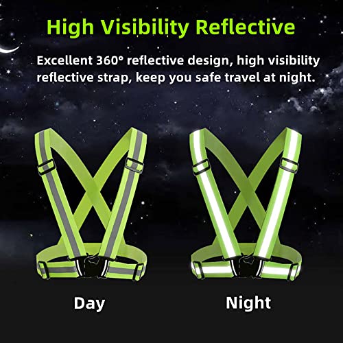 Reflective Strap Safety Vest Gear - 2-10 Pack Adjustable High Visible Reflective Running Gear for Women Men Night - color: Greenx5+orangex5