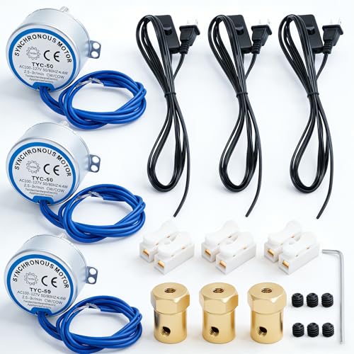 Twidec/3Pcs Synchronous Turntable Motor Electric Motor 2.5-3RPM/MIN 50/60Hz 4W CCW/CW AC100~127V Synchron Motor For Cup Turner,Cuptisserie Rotator With 7mm Flexible Coupling TYC-50-2.5-3R-XLLB - size: 2.5-3r-3 set