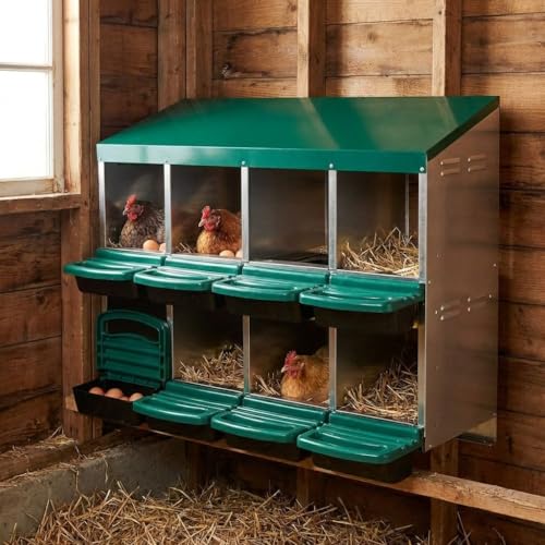 GarveeLife Chicken Nesting Box, 8 Compartments Nesting Boxes for Chickens, Chicken Laying Boxes, Roll Away Nesting Box for Chickens Laying Egg with to Protect Eggs, Green - color: green, size: 8 grids