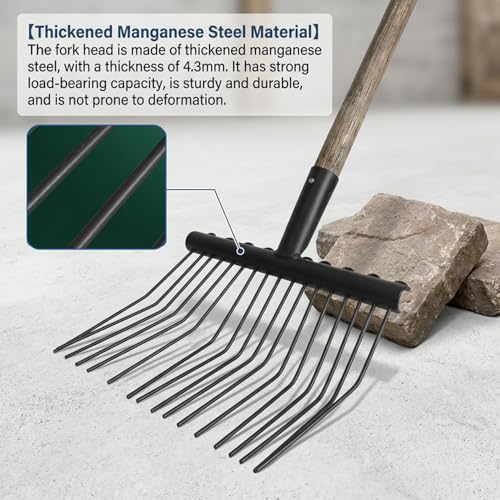Manure Fork Replacement Head, Heavy Duty Manganese Steel Pitchfork Head with Ergonomic Handle for Stable, Garden, Farm Use
