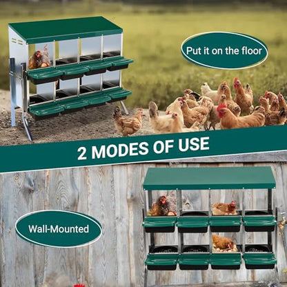 Garvee Chicken Nesting Boxes, 8 Hole Metal Chicken Laying Box with Removable Trays and Roll Out Egg Collection for Chicken Coop, with Metal Legs, Green - color: red, size: 8 Holes with Legs