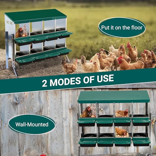 Chicken Nesting Box, 8 Compartment Roll Away Egg Laying Box for Hens, Wall Mounted & Freestanding (2 Modes of Use), Easy Egg Collection, Cleanable Pull Out Nesting Box, Grn, WL - color: Green, size: 8 - Slot - With Legs