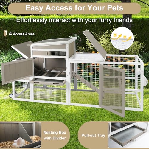 Ketive Wooden Chicken Coop Cage Outdoor Indoor Hen House with Nesting Box, Waterproof Roof, Removable Tray for Poultry Pets Enclosure Garden Backyard Grey (Grey, 157.4" L x 23.6" W x 38.6" H) - color: Grey