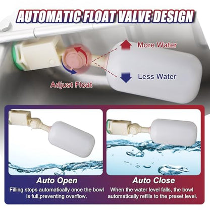 NYXOVA Automatic Drinking Water Bowl, 304 Stainless Steel Waterer with Float Valves, 39.3" Pipe Hose (1/2" Ends), 1/2" Female & 3/4" Male Connectors, Auto Water Trough for Dog Horse Goat Pig Cow