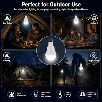 Solar Light Bulbs for Indoor Home and Chicken Coop, Outdoor Waterproof Camping Lamps for Tent, Rechargeable LED Solar Lights for Shed Night, Emergency, 2-Pack - style: Manual ON / OFF