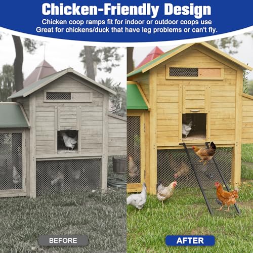 Metal Chicken Coop Ramp, Ladder Length Adjustable for Henhouse, Heavy Duty Coop Ramp for Feet Problem or Cannot Fly Chickens, Waterproof, Non-Slip, Rustproof, Sturdy and Easy to Clean (38.98*11 inch) - size: 38.98*11 inch