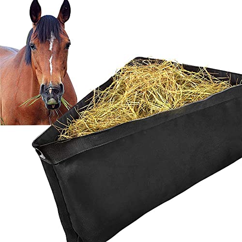 Asooll Horses Corner Feeder Deep Corner Hay Bag Goats Large Capacity Hay Feed Bags with Mesh Bottom and Snaps for Horse Trailer Stall,Black - size: 1-Horses Corner Feeder