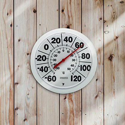 Springfield Indoor Outdoor Big and Bold Dial Thermometer, Wireless Thermometer with Easy to Read Large Numbers for Patio, Pool, and Indoor Areas, 8-Inch, White