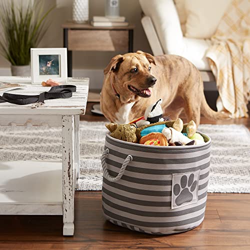 Bone Dry Pet Storage Collection Striped Paw Patch Bin, Medium Round, Gray - color: Gray, size: Medium Round