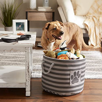Bone Dry Pet Storage Collection Striped Paw Patch Bin, Medium Round, Gray - color: Gray, size: Medium Round
