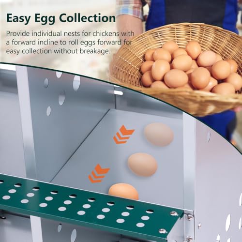 8-Compartment Metal Chicken Nesting Box for Hens, Wall-Mounted Poultry Laying Coop with Ventilation Holes and Tilted Roof Design (10-Hole,Green) - color: 10-Hole,Green