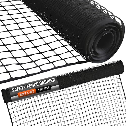 Houseables Plastic Fence, Plastic Mesh Fence, Mesh Fencing, Deer Netting, Cat Netting, Temporary, Balcony, Pets, Garden, Chicken, Poultry, Dogs, Construction, Yard, Protection, Black, 4 x 50 Feet Roll - color: Black