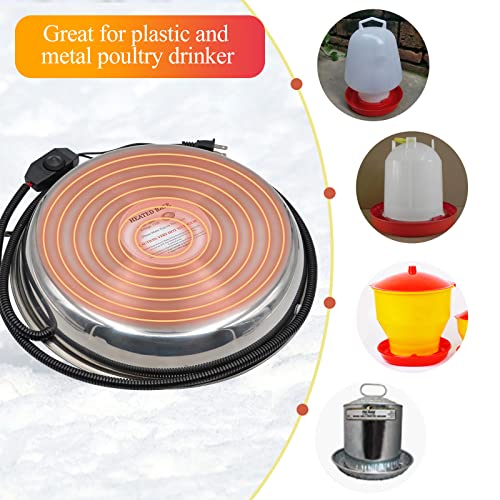 Chicken Waterer Heater,14 Inch Heated Chicken Waterer Base for Winter 5 Gallon with Anti-bite Cable for Poultry Fountains Water Bowl Plastic Metal Waterer