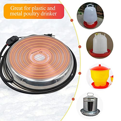 Chicken Waterer Heater,14 Inch Heated Chicken Waterer Base for Winter 5 Gallon with Anti-bite Cable for Poultry Fountains Water Bowl Plastic Metal Waterer