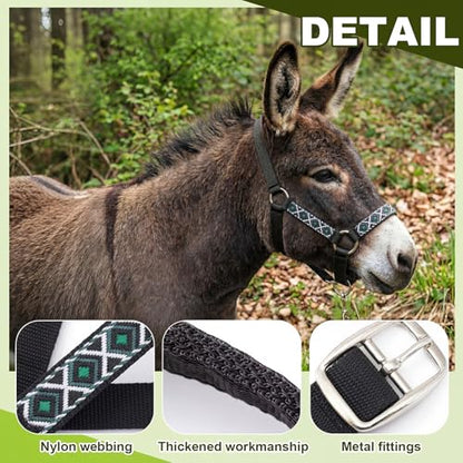 1 Set Miniature Donkey Halter with Lead Ropes, Cute and Stylish Adjustable Nylon Head Collar Set for Miniature Donkeys (Black) - color: purple, pink