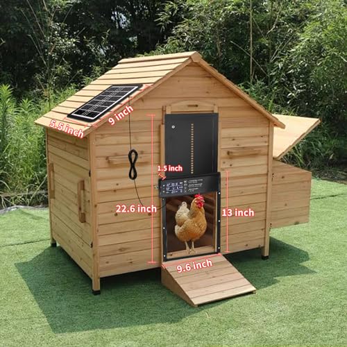 Automatic Chicken Coop Door Solar Powered, LCD Screen Auto Chicken Coop Door with Timer & Light Sensor, Anti-Pinch, Remote Control, Aluminum Waterproof, 4 Modes Solar Chicken House Door