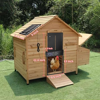 Automatic Chicken Coop Door Solar Powered, LCD Screen Auto Chicken Coop Door with Timer & Light Sensor, Anti-Pinch, Remote Control, Aluminum Waterproof, 4 Modes Solar Chicken House Door