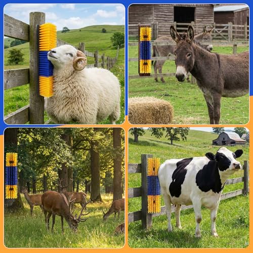 2Pcs Livestock Scratching Brush for Cow, Horse, Goat & Sheep - PBT High Elastic Bristles Design, Animal Grooming & Itch Relief Brush for Barn Entrance, Fence Corner & Feeding Area - size: Small