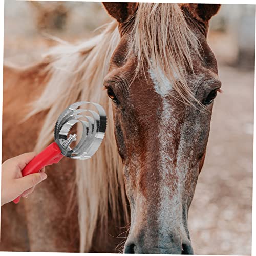 LIOOBO 2Pcs Stainless Steel Horse Grooming Brush Set Double-Sided Shedding Comb for Livestock Effective Hair Removal Tool Grip Random Color