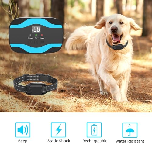 RUXAN Electric Dog Fence System, Wireless & In-Ground Pet Containment Kit with 1 Waterproof Collars, Underground Dog Fence for 1 Dogs, Basic Electric Fence for Dogs Outdoor Yard - color: BLK