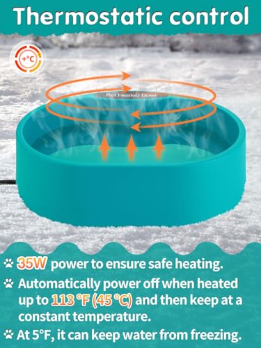 3.7L Heated Water Bowl for Outdoor Dogs Cats - 30W Thermostatic Control Heating Pet Bowl with 6.6Ft Bite-Proof Cord for Winter Chickens - size: 3.7L