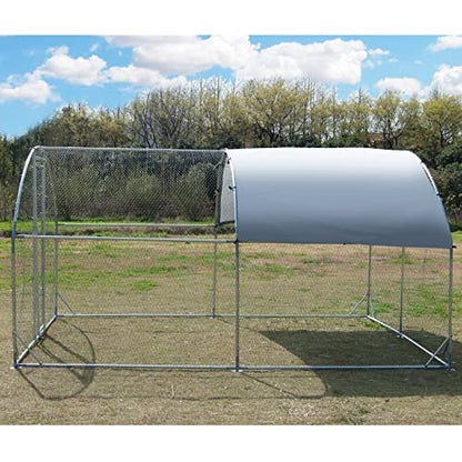 Large Metal Chicken Coop, Walk-in Poultry Cage Galvanized Hen Playpen House Dome Shaped Coop with Waterproof and Anti-Ultraviolet Cover and Lockable Door for Outdoor, Backyard Farm (12.5’ L x 9.2’ W) - size: 150.0"L x 110.0"W x 76.8"H